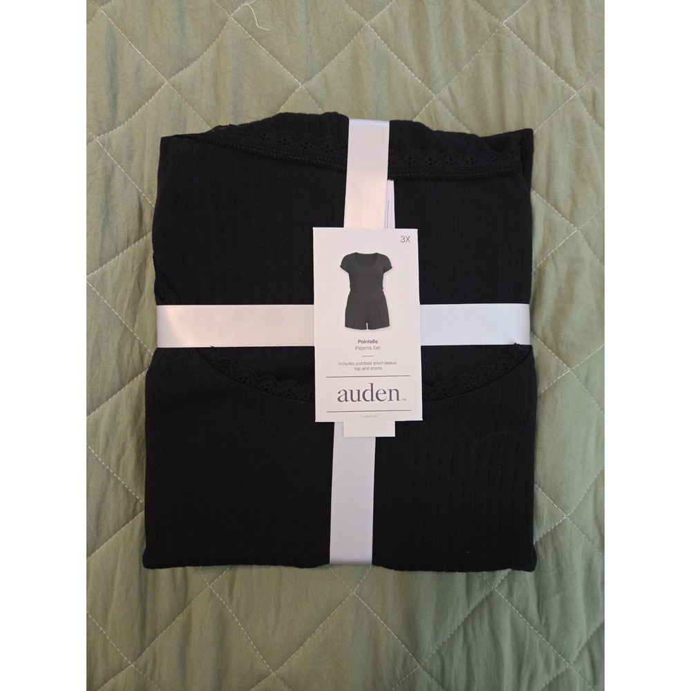 NWT Womens Black Auden 2 Piece Pajama Set. Short Sleeve Shirt & Shorts. Size 3X.
